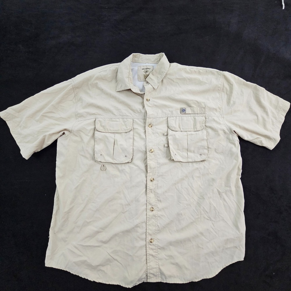 Reel Legends Beige Short Sleeve Button-Up Performance Shirt Men's 2XL‎